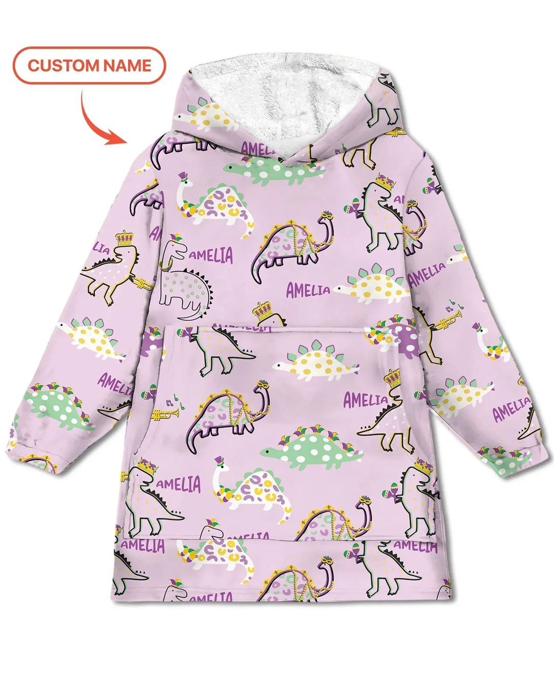 Personalisierte Mardi Gras Saurus tragbare Bambus-Decken-Hoodie