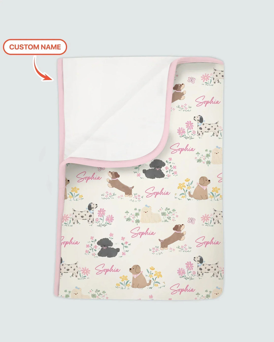 Custom Name Flower Dogs Bamboo Blanket