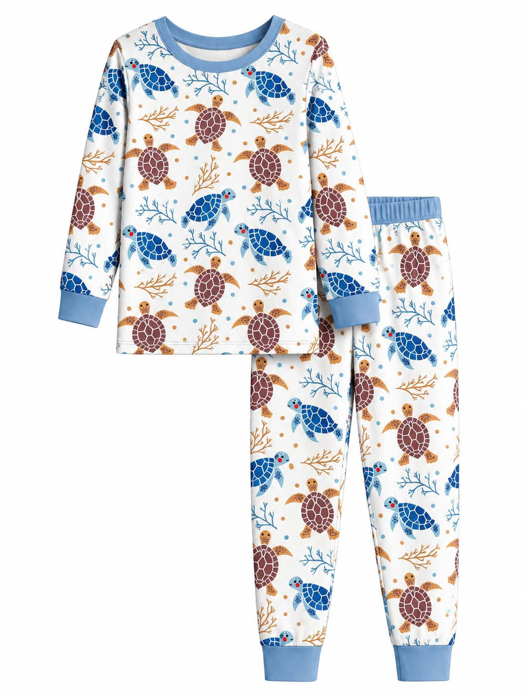 Blue Brown Sea Turtle Bamboo Two Piece Long Sleeve Pajama Set