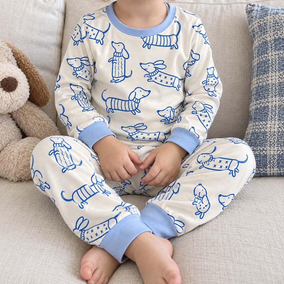Blue Dachshund Sweaters Bamboo Two Piece Long Sleeve Pajama Set