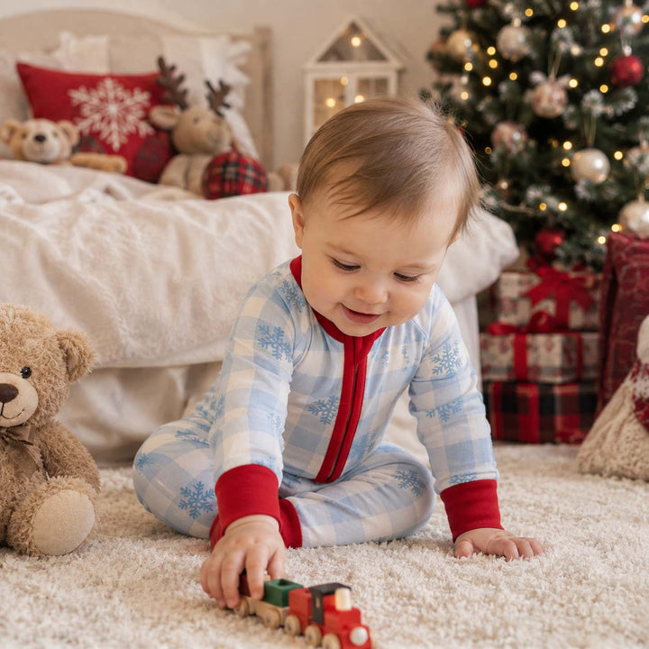 Blue Gingham Snowflakes Bamboo Convertible Zippy