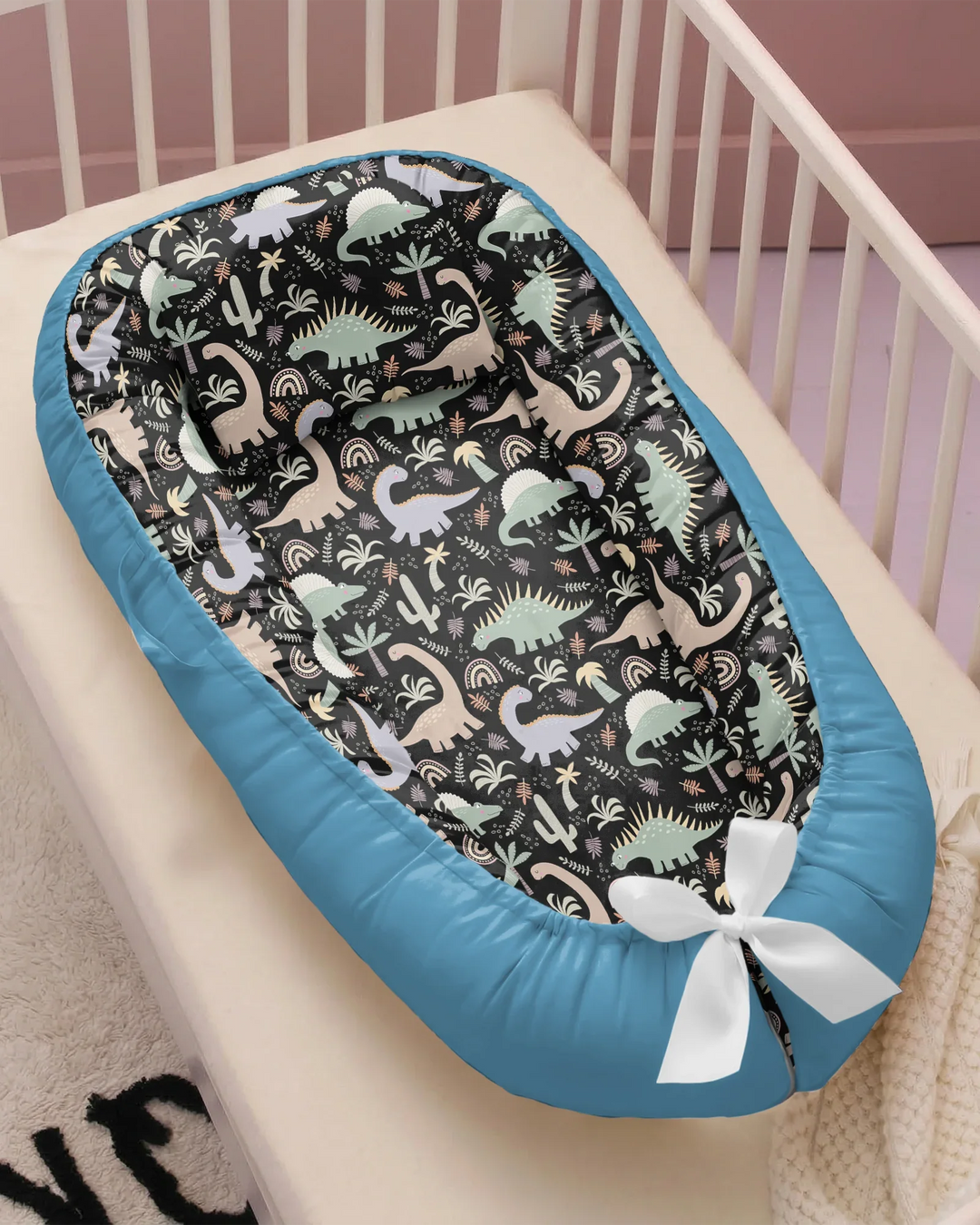 Navy Jurassic Jungle Bamboo Baby Nest Bed