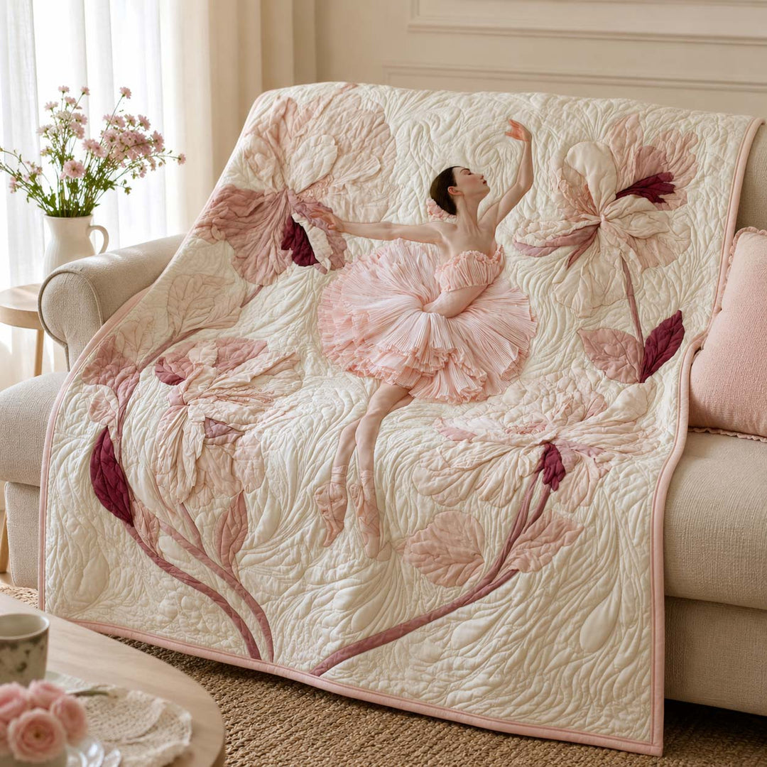 Blush Floral Ballerina Bamboo Quilt Blanket