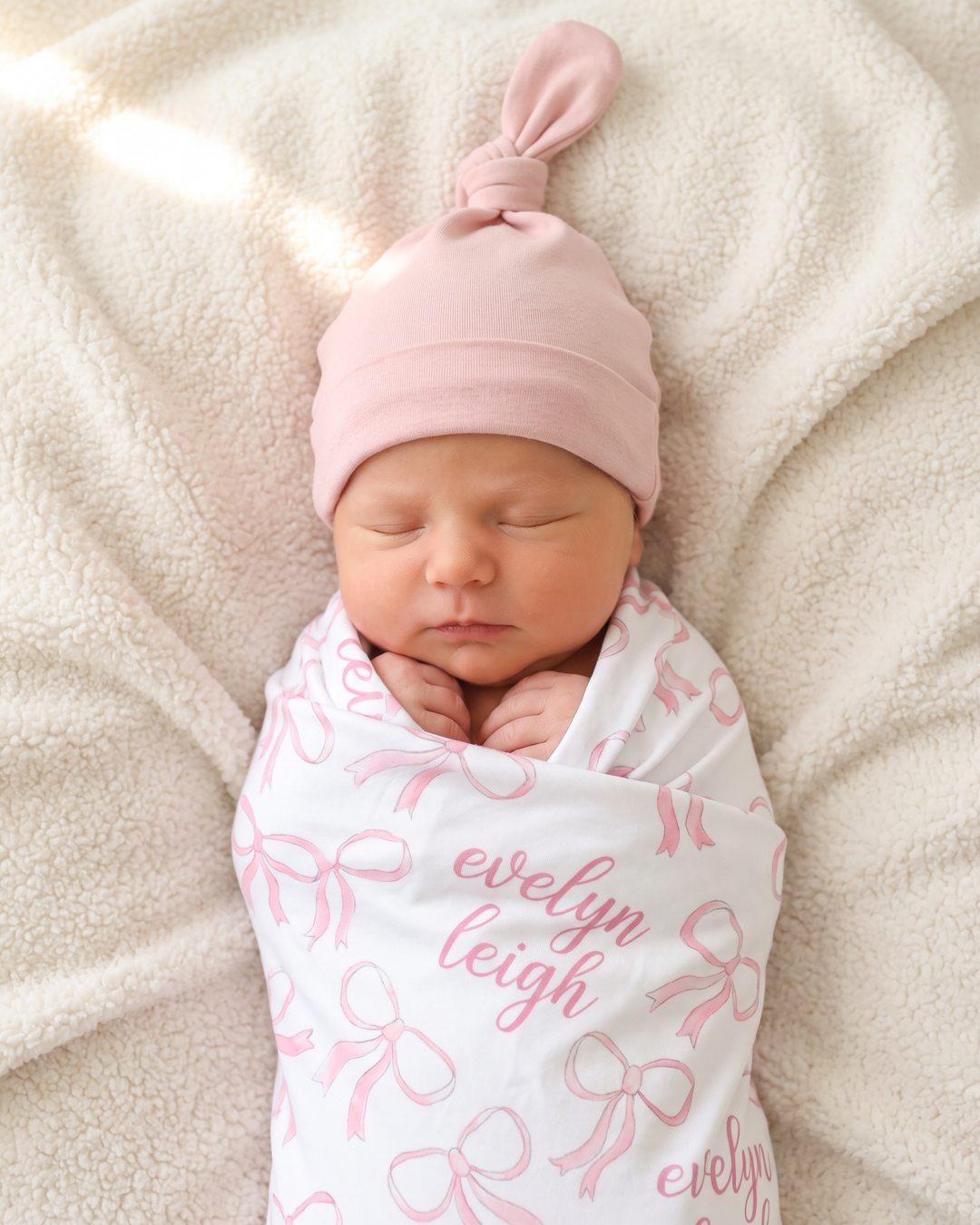 Personalized Blushing Bows Bamboo Swaddle Blanket