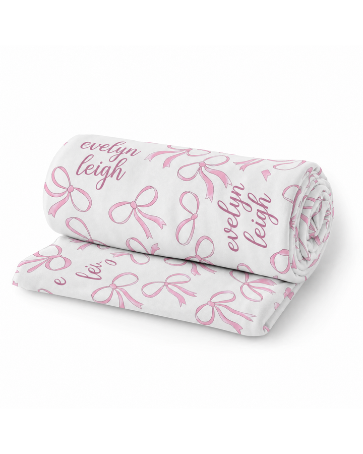 Personalized Blushing Bows Bamboo Swaddle Blanket