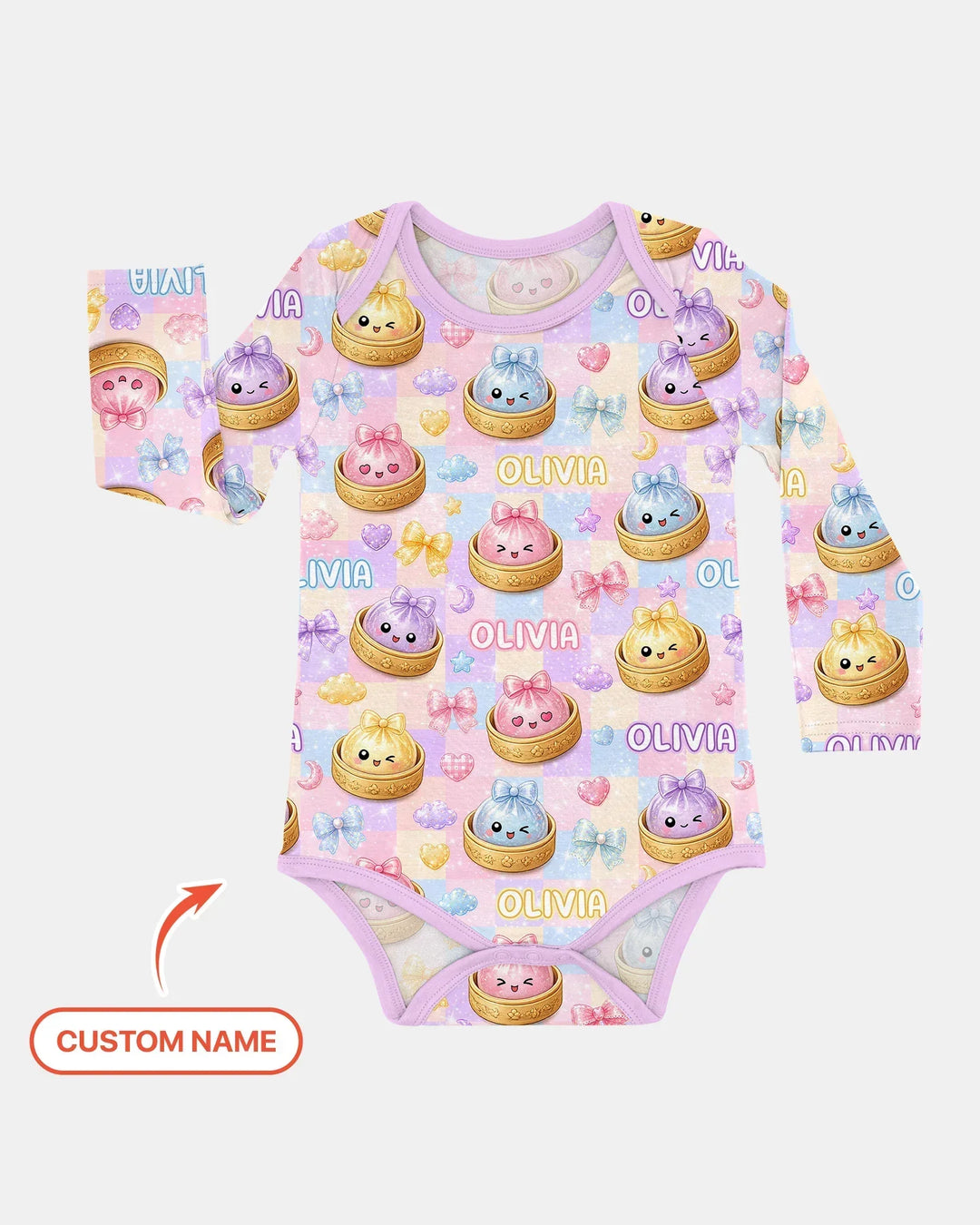 Custom Name Coquette Glitter Dumpling Bamboo Bodysuit