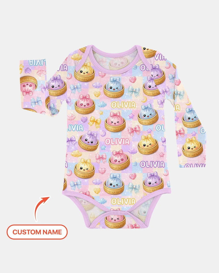 Custom Name Coquette Glitter Dumpling Bamboo Bodysuit