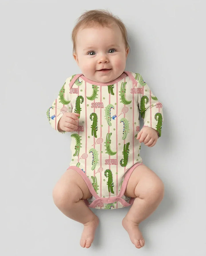 Custom Name Tennis Crocodiles Bamboo Bodysuit