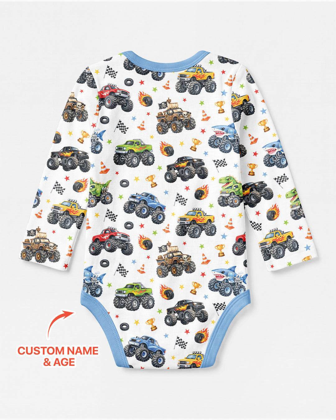 Personalized Monster Trucks Birthday Boy Bamboo Bodysuit