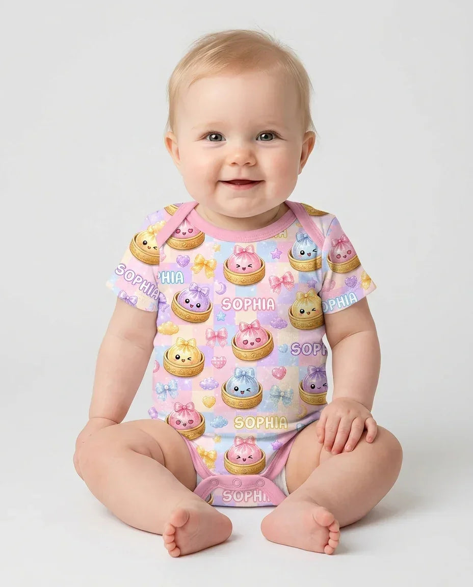 Custom Name Coquette Glitter Dumpling Bamboo Bodysuit