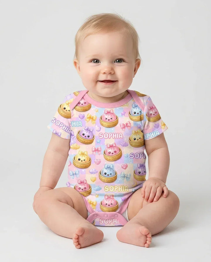 Custom Name Coquette Glitter Dumpling Bamboo Bodysuit