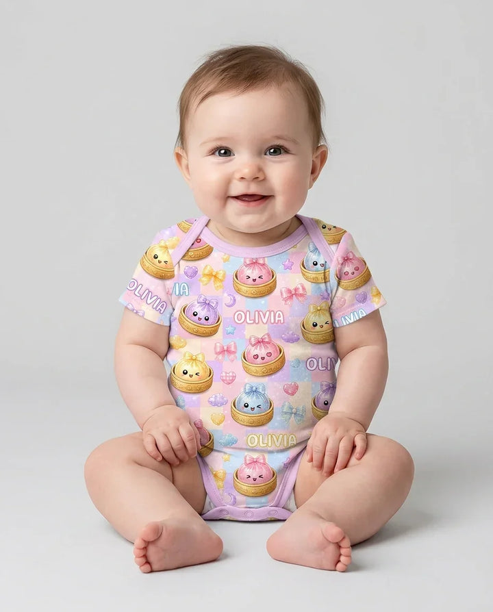 Custom Name Coquette Glitter Dumpling Bamboo Bodysuit