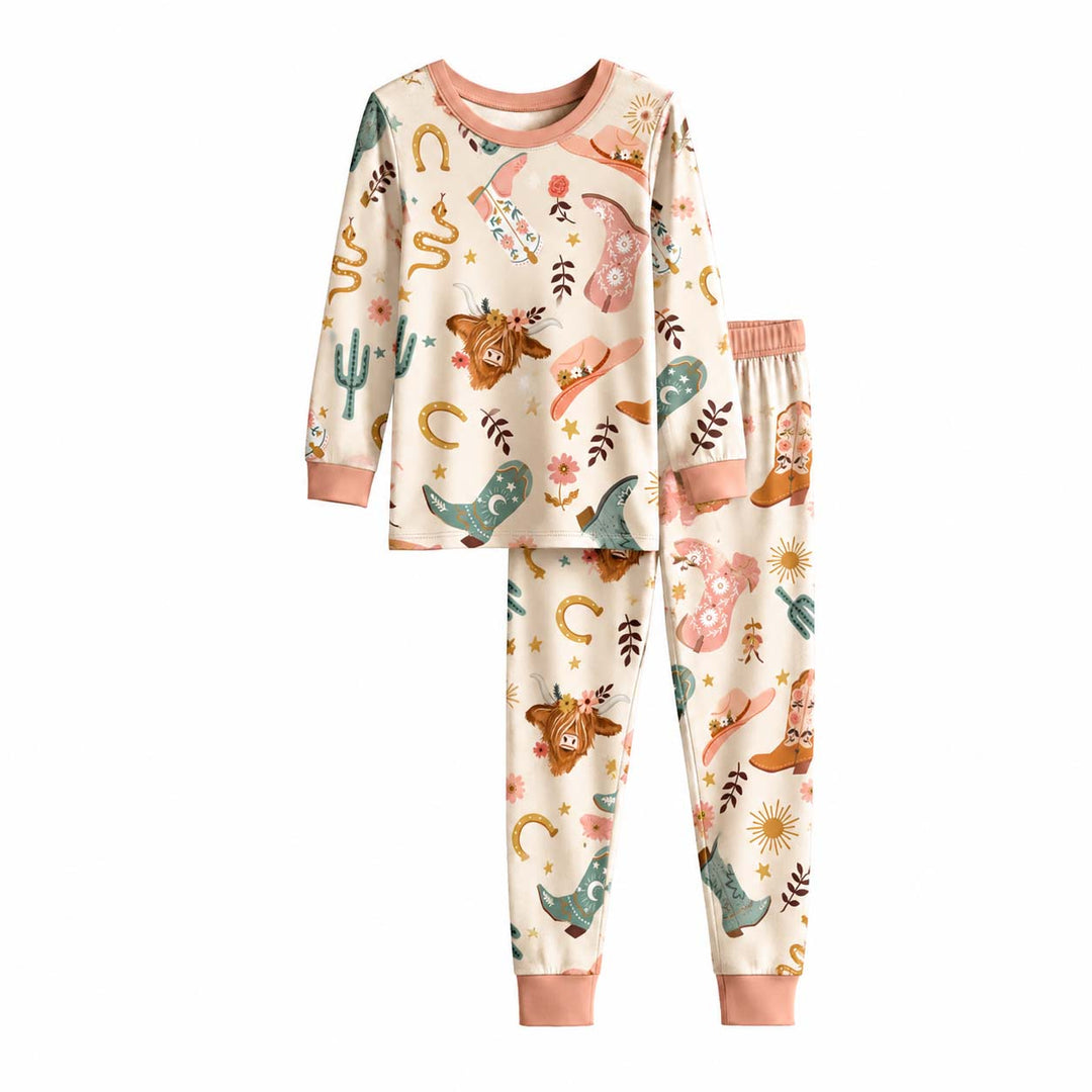 Boho Cowgirl Western Pattern Bamboo Two Piece Long Sleeve Pajama Set
