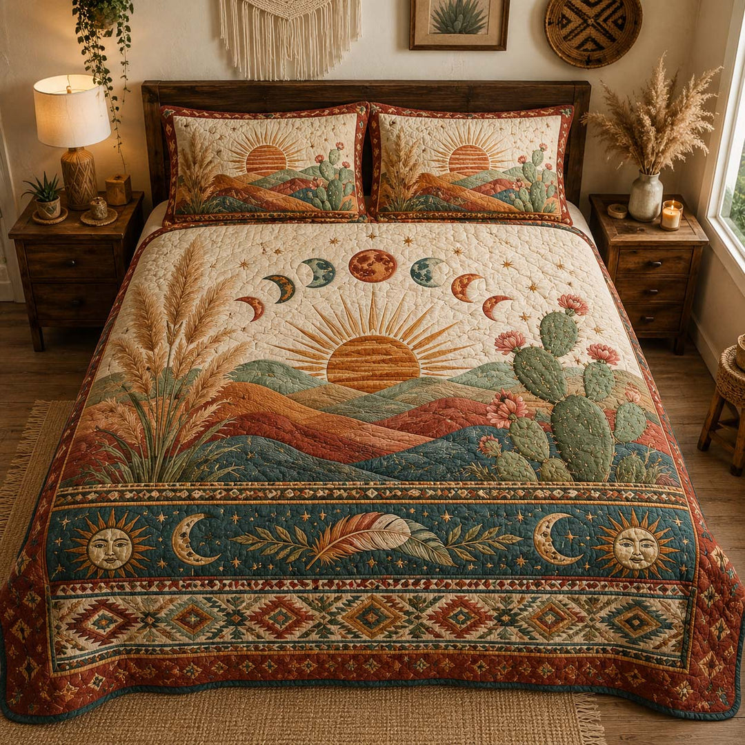 Boho Desert Moon Bamboo Quilt Bedding Set