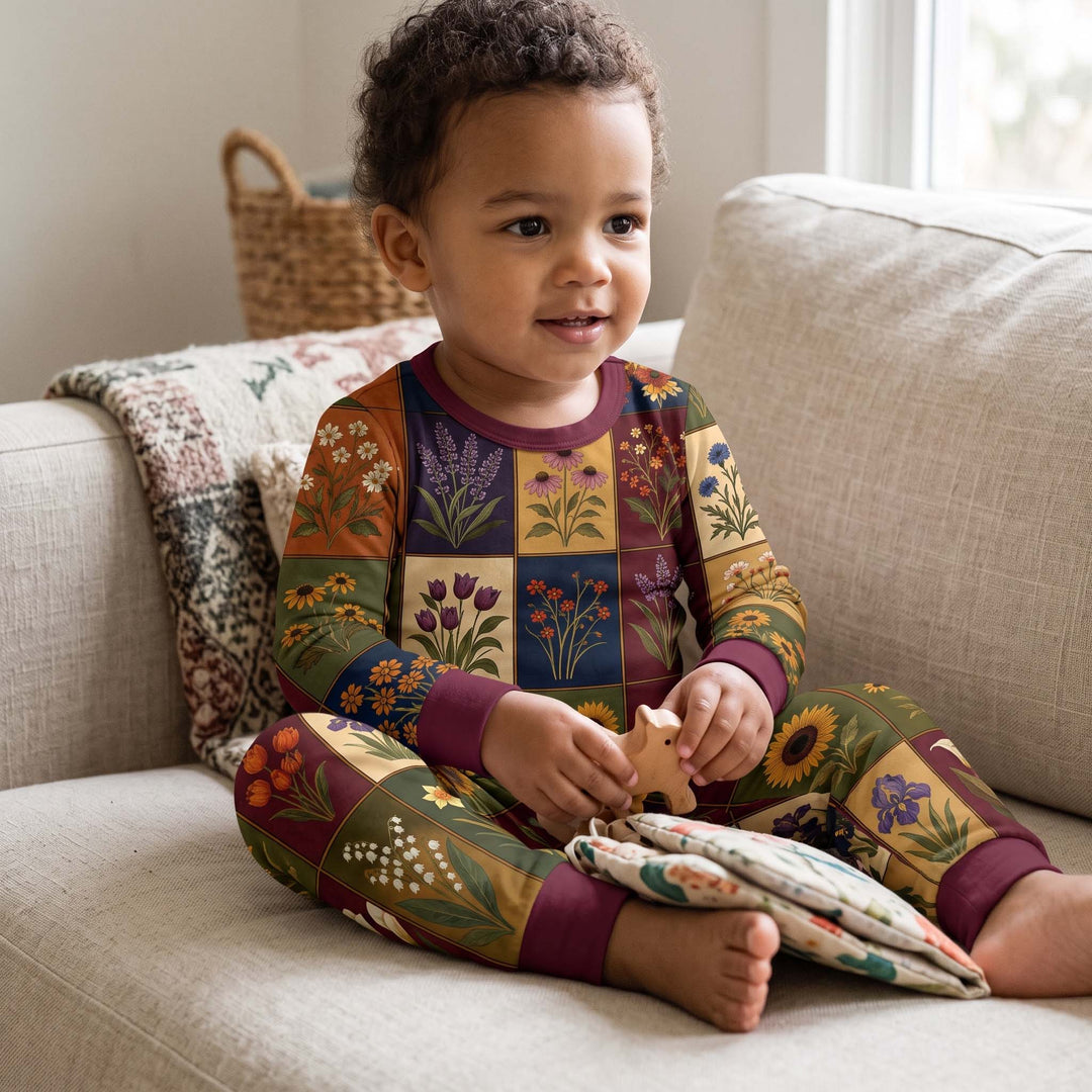 Botanical Flower Collection Bamboo Two Piece Long Sleeve Pajama Set