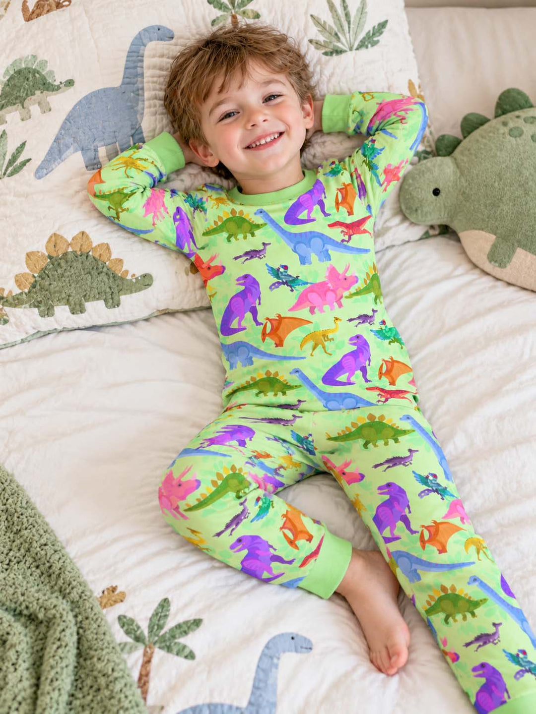 Bright Prehistoric Friends Bamboo Two Piece Long Sleeve Pajama Set