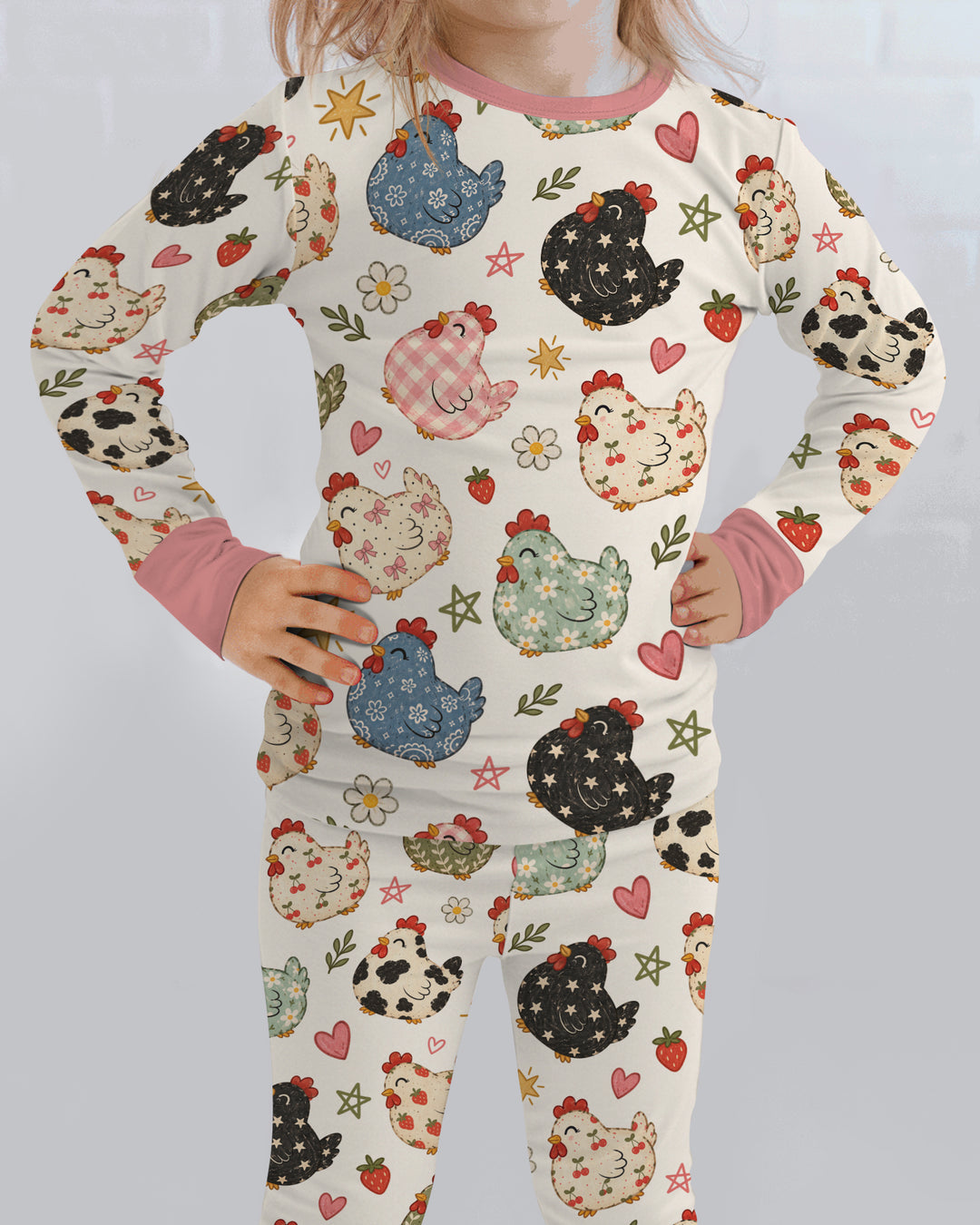 Playful Farm Chicken Bamboo Two Piece Long Sleeve Pajama Set