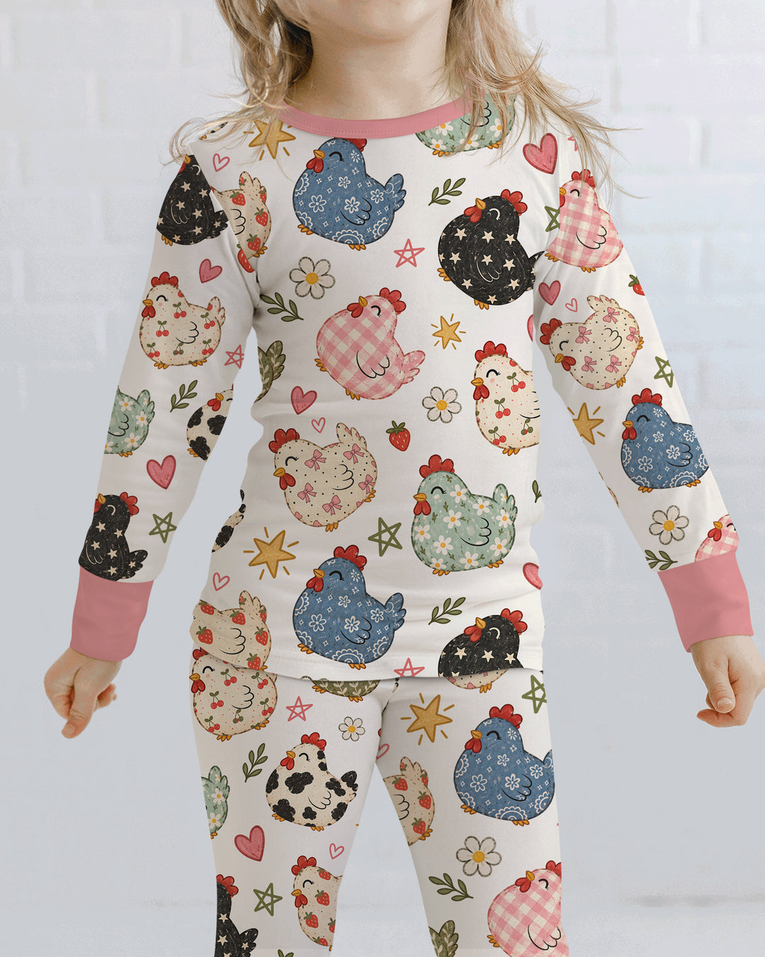 Playful Farm Chicken Bamboo Two Piece Long Sleeve Pajama Set