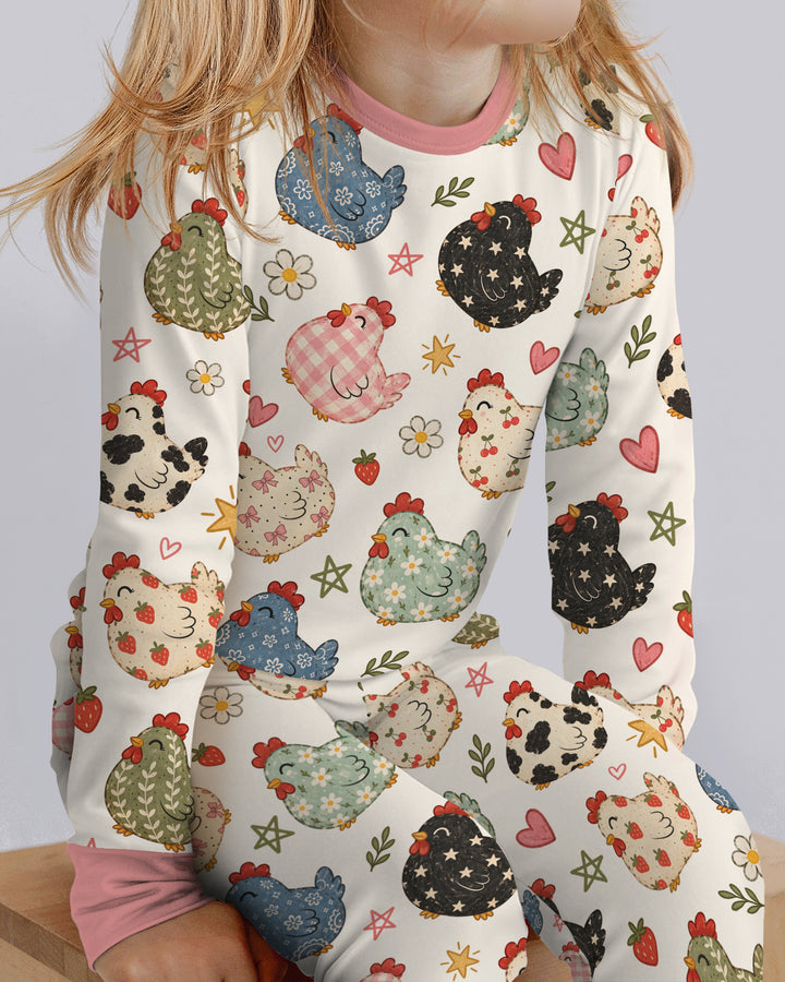 Playful Farm Chicken Bamboo Two Piece Long Sleeve Pajama Set