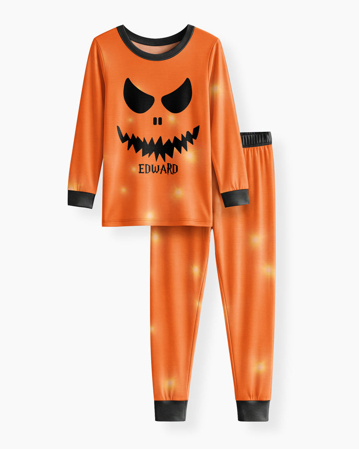 Glowing Pumpkin Bamboo Two Piece Long Sleeve Pajama Set