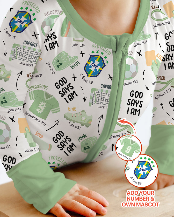 Personalized God Says I Am SOCCER Bamboo Convertible Zippy