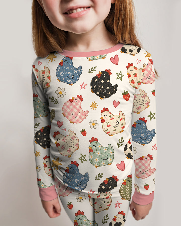 Playful Farm Chicken Bamboo Two Piece Long Sleeve Pajama Set