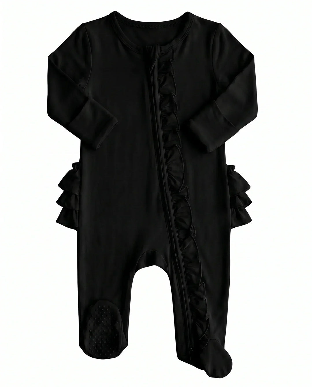 Solid Color Zipper Ruffle Footie