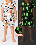 Halloween Geist & Kürbis Leuchtet im Dunkeln Bambus Zweiteiliges Kurzarm-Shorts Pyjama-Set