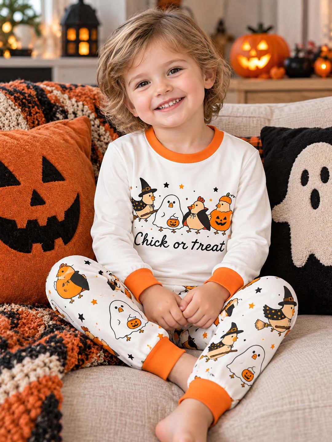 Chick Or Treat Halloween Bamboo Two Piece Long Sleeve Pajama Set