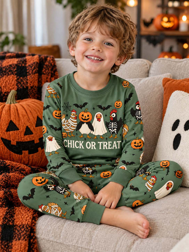 Chick Or Treat Spooky Chickens Bamboo Two Piece Long Sleeve Pajama Set