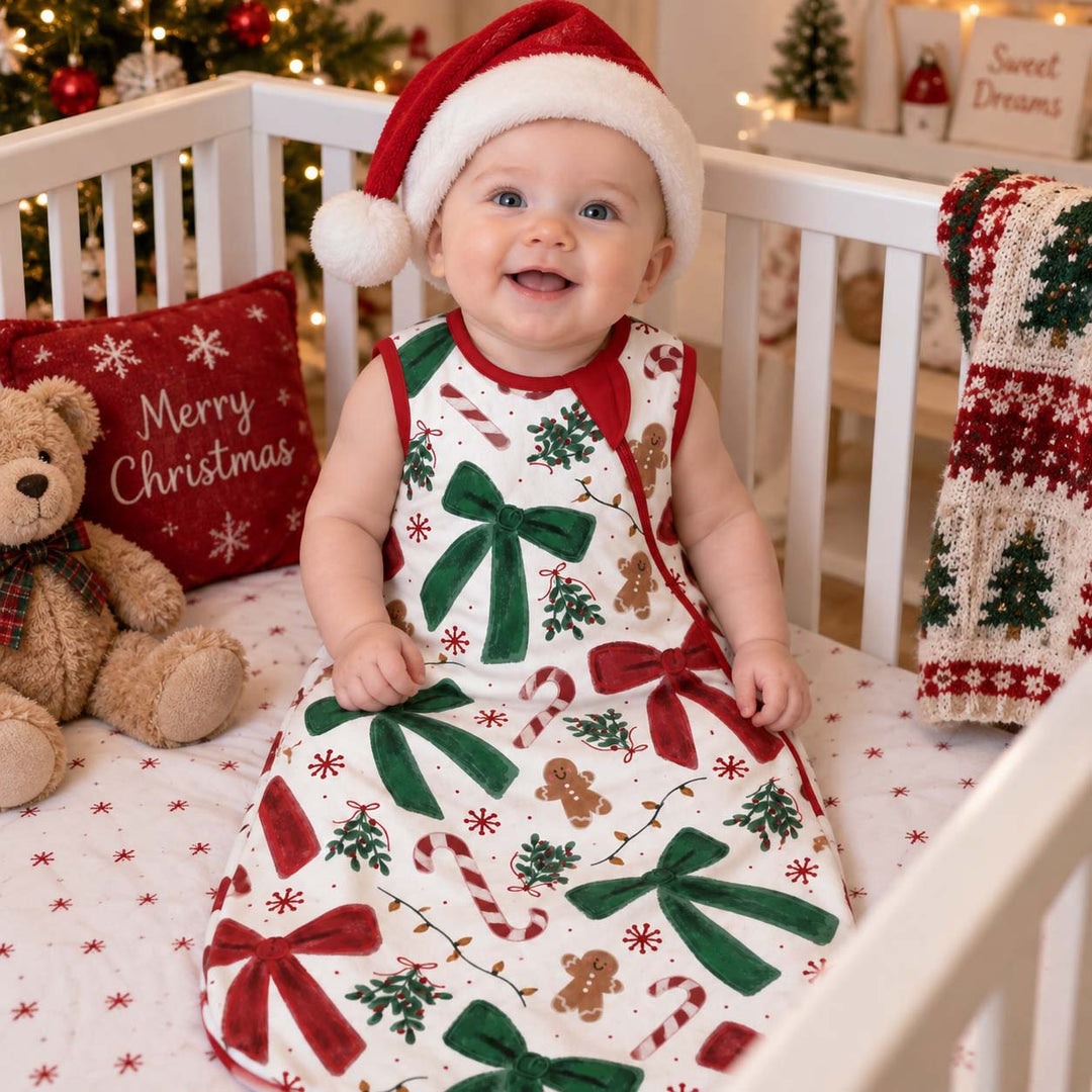 Christmas Bows Candy Canes and Gingerbread Bamboo Sleep Bag