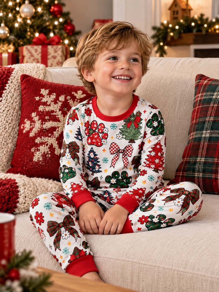 Christmas Bows Trees and Paws Bamboo Two Piece Long Sleeve Pajama Set