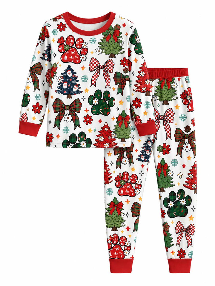 Christmas Bows Trees and Paws Bamboo Two Piece Long Sleeve Pajama Set