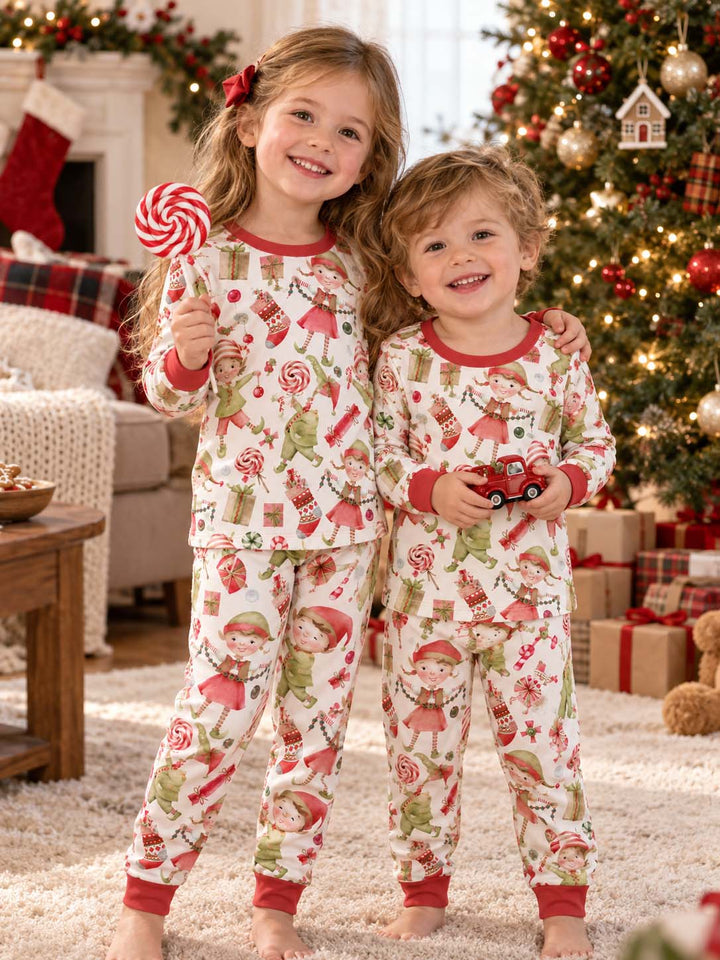 Christmas Elf Candy Fun Bamboo Two Piece Long Sleeve Pajama Set