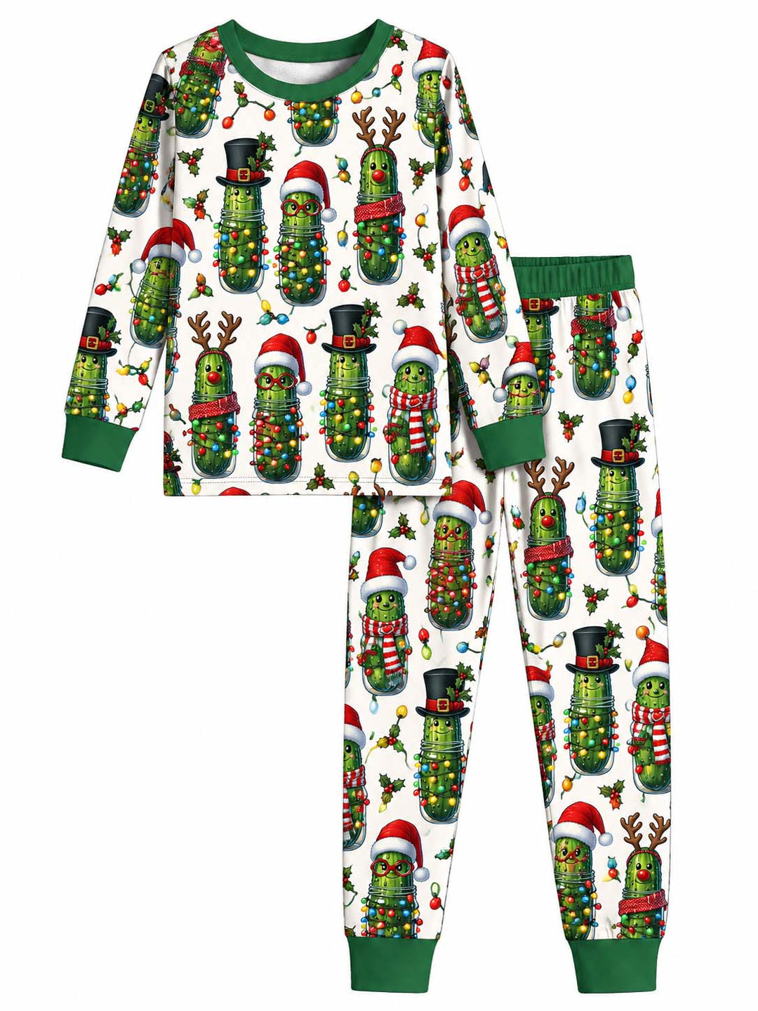 Christmas Pickle Family Bamboo Two Piece Long Sleeve Pajama Set