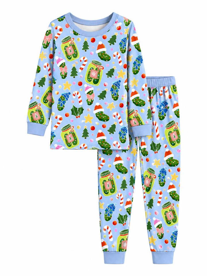 Christmas Pickle Jar Pattern Bamboo Two Piece Long Sleeve Pajama Set
