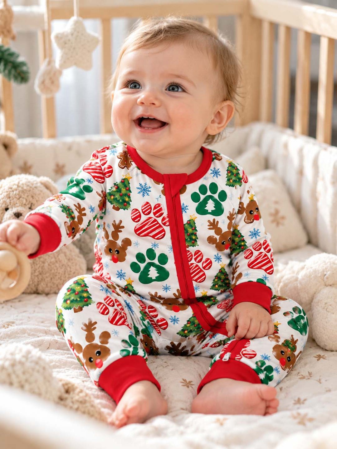 Christmas Reindeer Paw Prints Bamboo Convertible Zippy