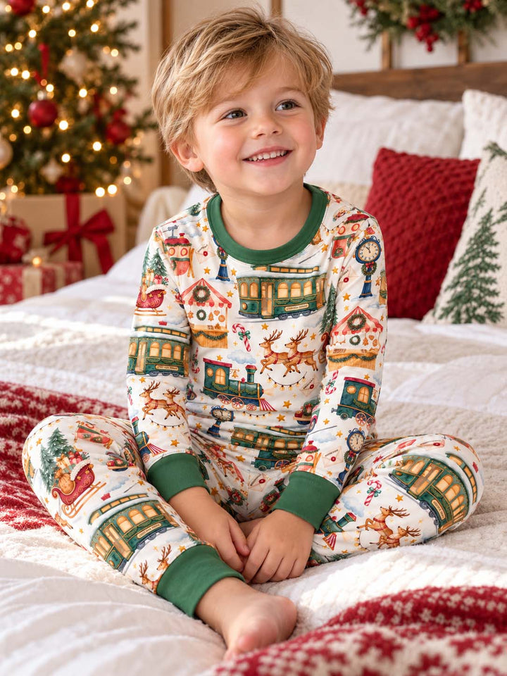 Christmas Village Transport Bamboo Two Piece Long Sleeve Pajama Set