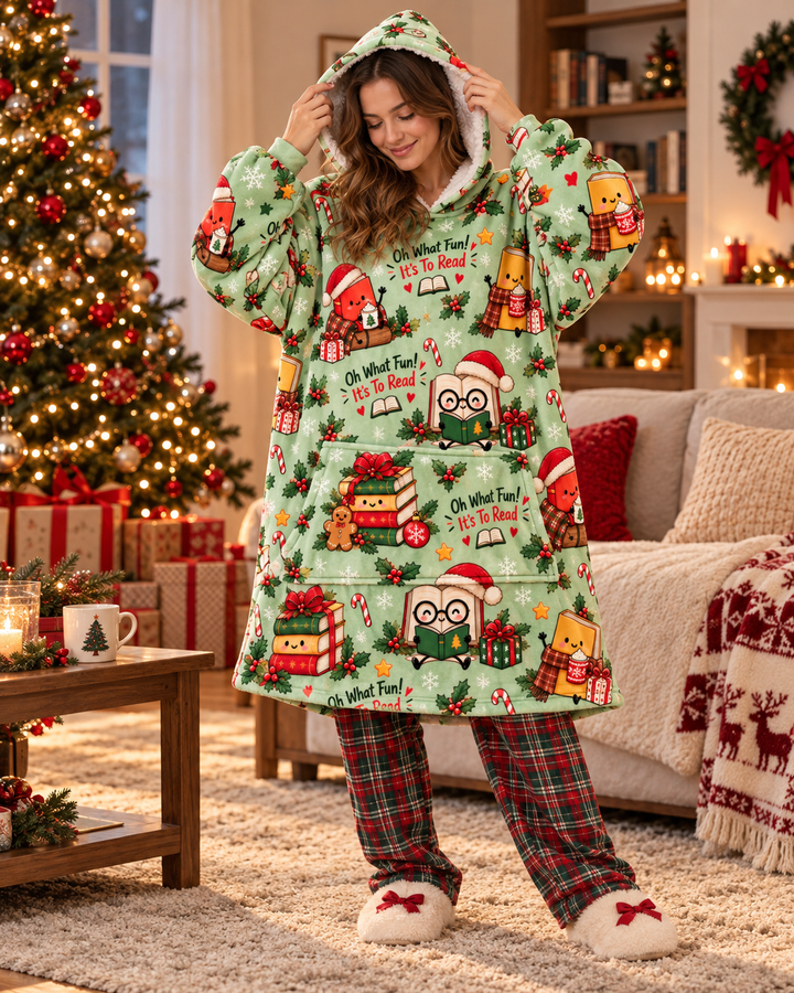 Cozy Christmas Bookworm Blanket Hoodie