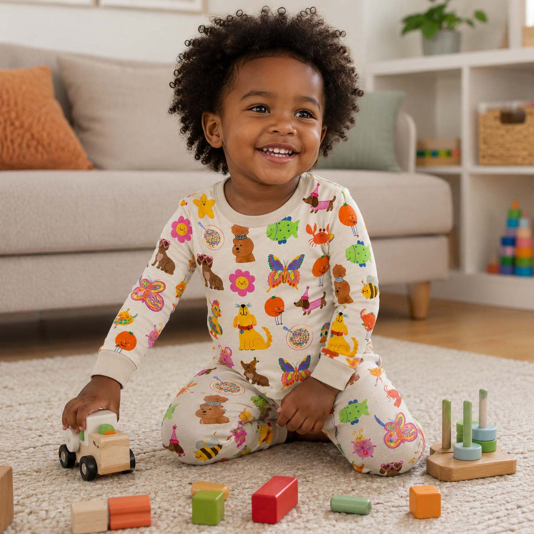 Colorful Animal Friends Bamboo Two Piece Long Sleeve Pajama Set
