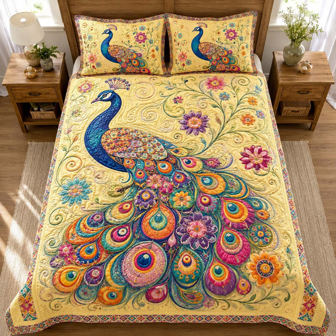 Colorful Bohemian Peacock Garden Bamboo Quilt Bedding Set