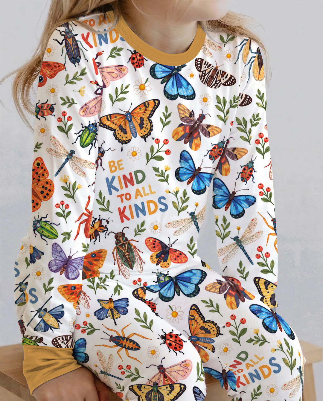 Colorful Bugs and Butterfly Friends Bamboo Two Piece Long Sleeve Pajama Set