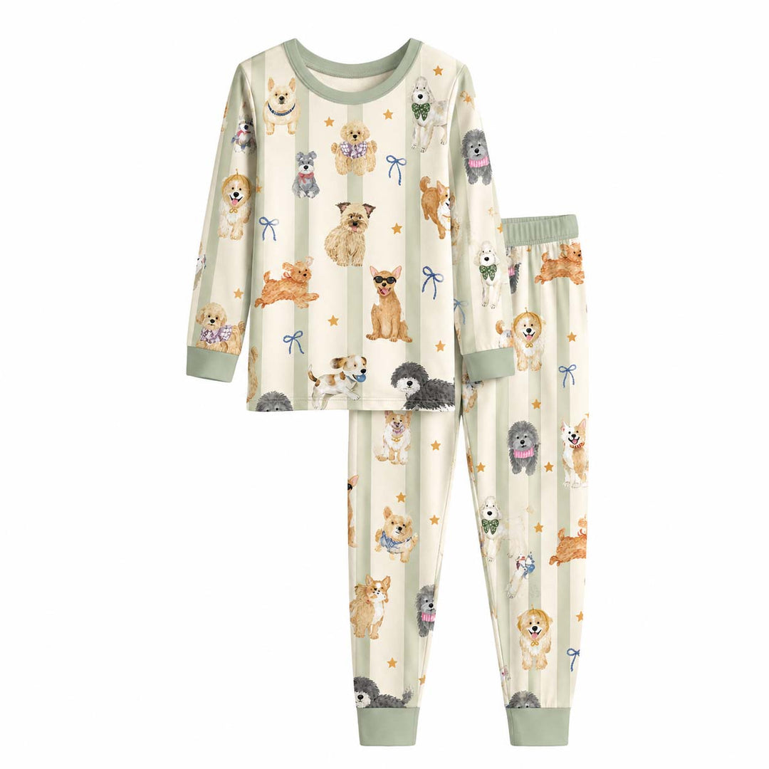 Colorful Canine Crew Bamboo Two Piece Long Sleeve Pajama Set