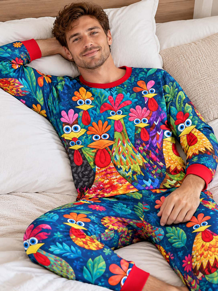 Colorful Chicken Garden Bamboo Men's Pajama Set