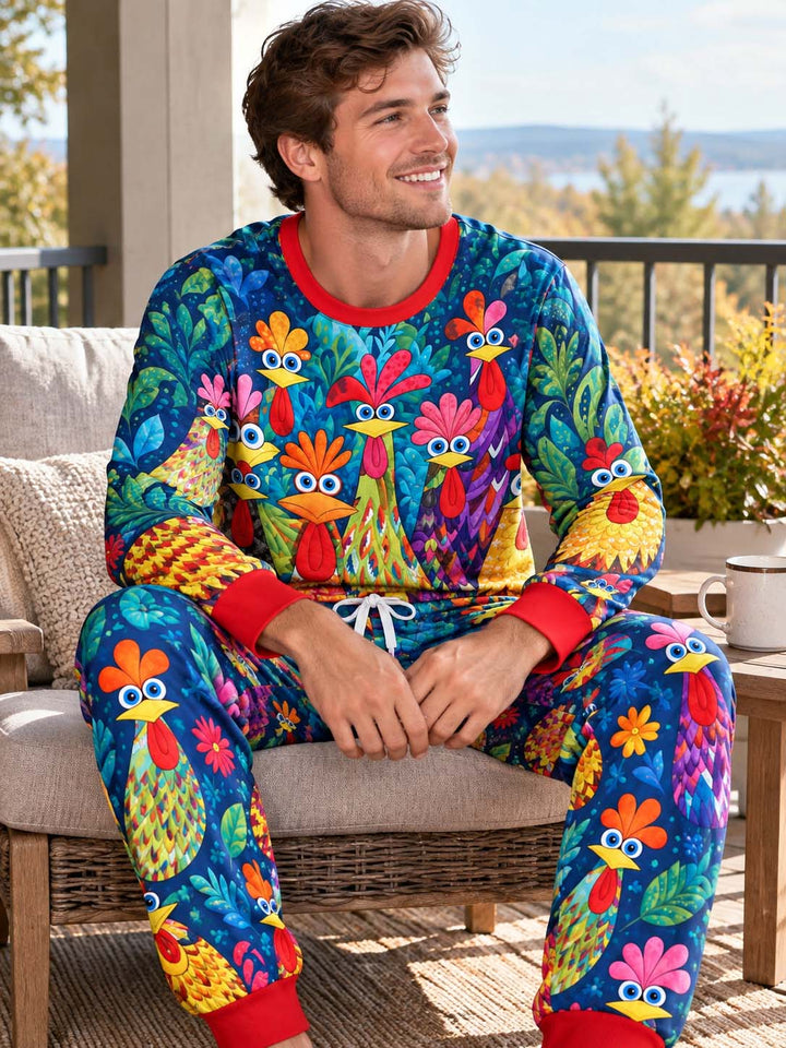 Colorful Chicken Garden Bamboo Men's Pajama Set