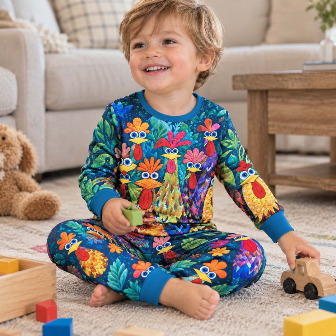 Colorful Chicken Garden Bamboo Two Piece Long Sleeve Pajama Set