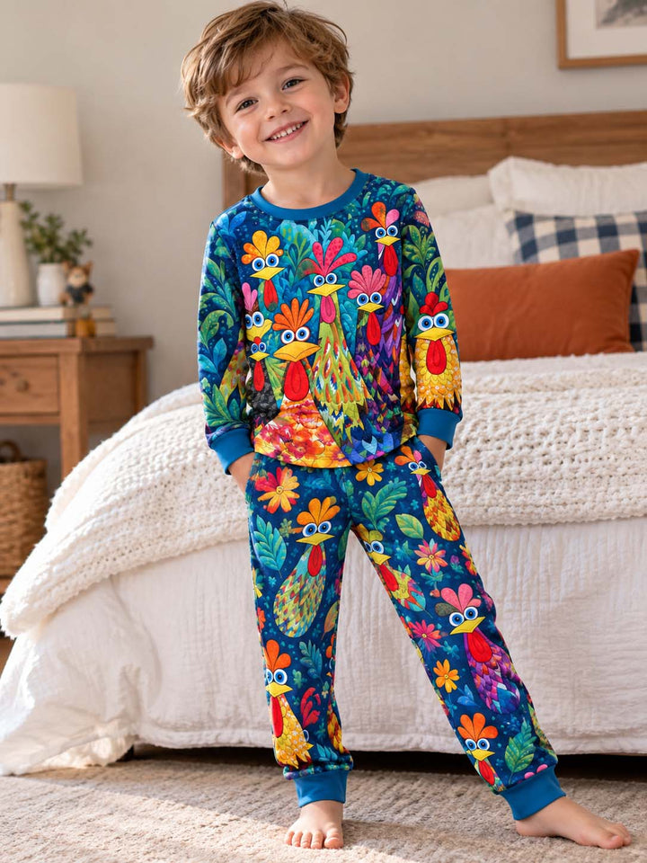 Colorful Chicken Garden Bamboo Two Piece Long Sleeve Pajama Set
