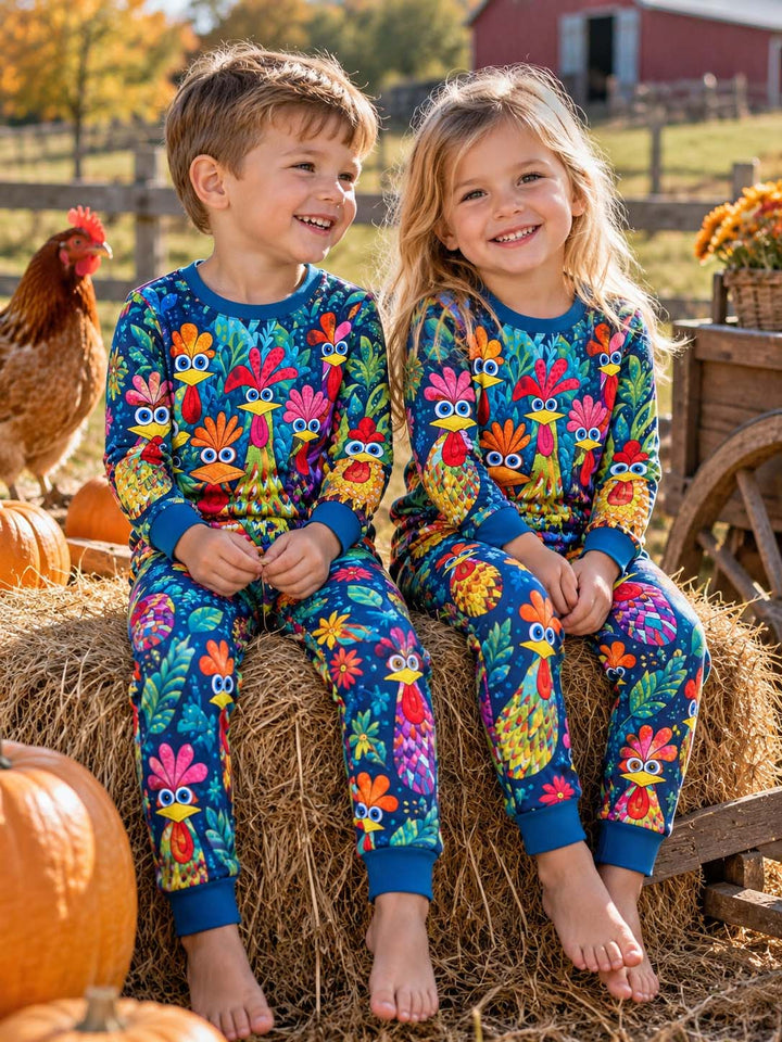 Colorful Chicken Garden Bamboo Two Piece Long Sleeve Pajama Set