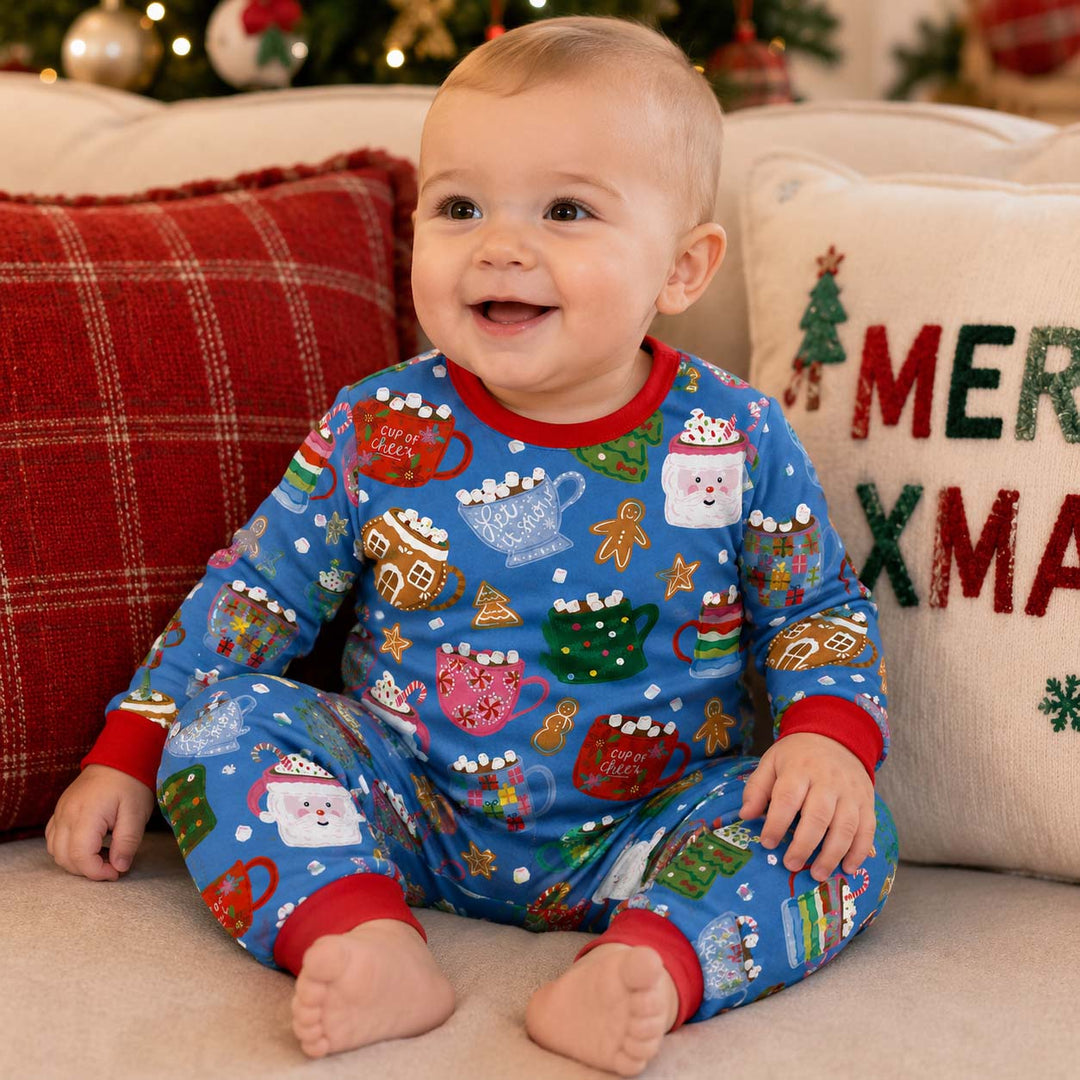 Colorful Christmas Cocoa Cups Bamboo Two Piece Long Sleeve Pajama Set