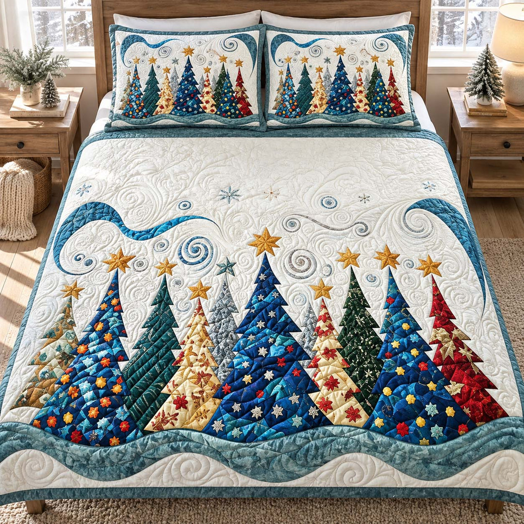Colorful Christmas Tree Wonderland Bamboo Quilt Bedding Set